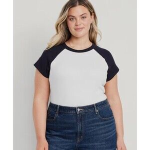 Old Navy Everywear Sz XL Cropped T Shirt Baseball Short Sleeve Pull Over NWT...